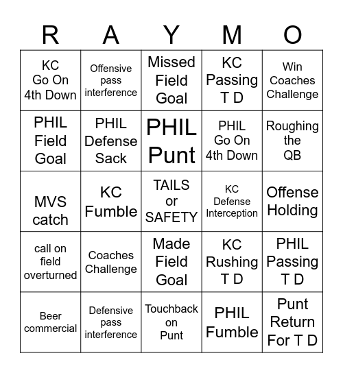 Packers in LX Bingo Card