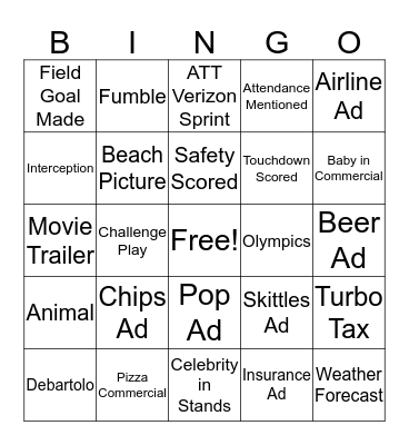 SUPER BOWL 2020 Bingo Card