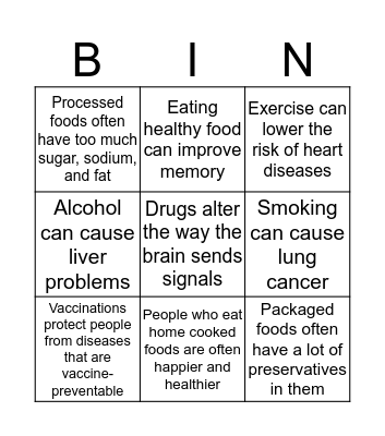 Good Health and Wellbeing Bingo Card