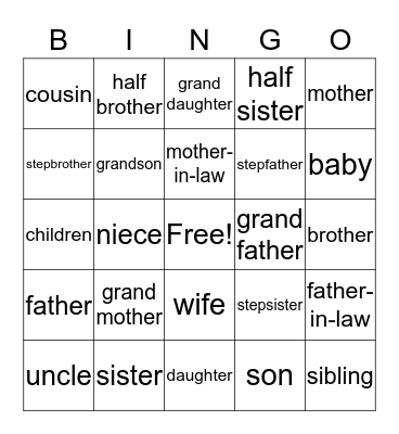 Family Bingo Card