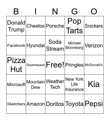 Super Bowl Commercials! Bingo Card