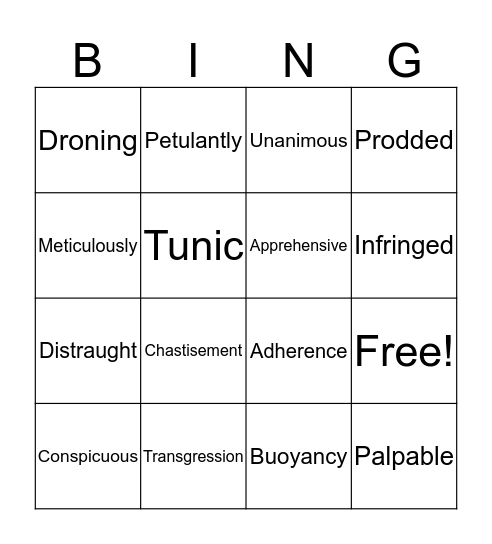 The Giver Bingo Card
