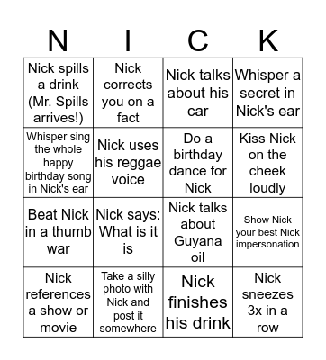 Birthday Bingo Card