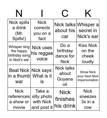 Birthday Bingo Card