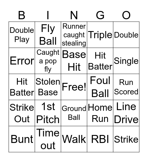 Softball Bingo  Bingo Card