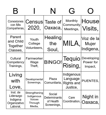 MICOP PROGRAMS  Bingo Card