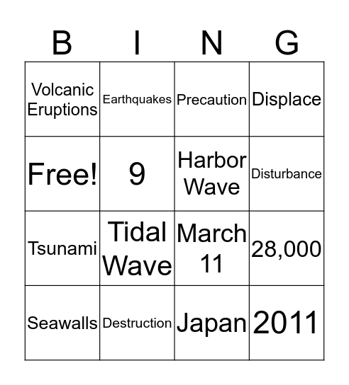 Tsunami Bingo  Bingo Card