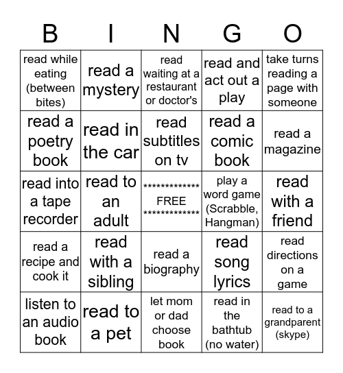 The GOOD READER'S Bingo Card
