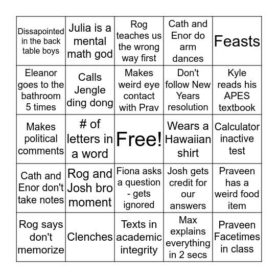 Rog Bingo Card