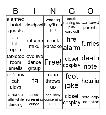 Anime Boston Bingo Card