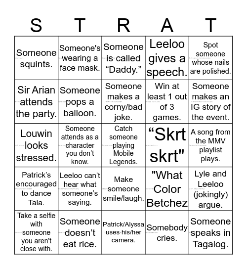 STRATINGO Bingo Card