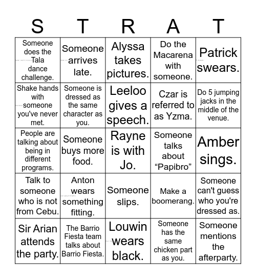 STRATINGO Bingo Card