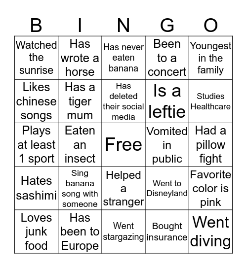 Nanazi Party Bingo Card