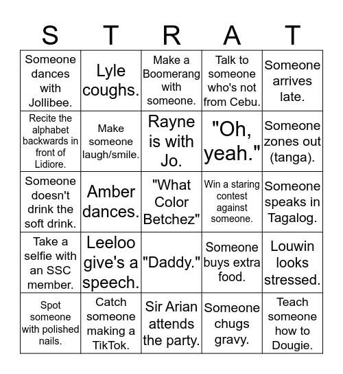 STRATINGO Bingo Card