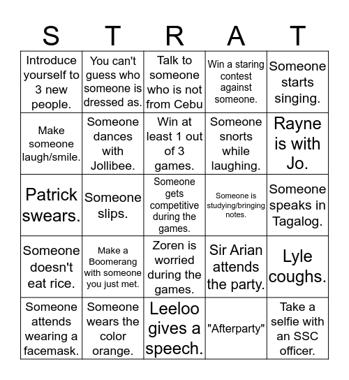 STRATINGO Bingo Card