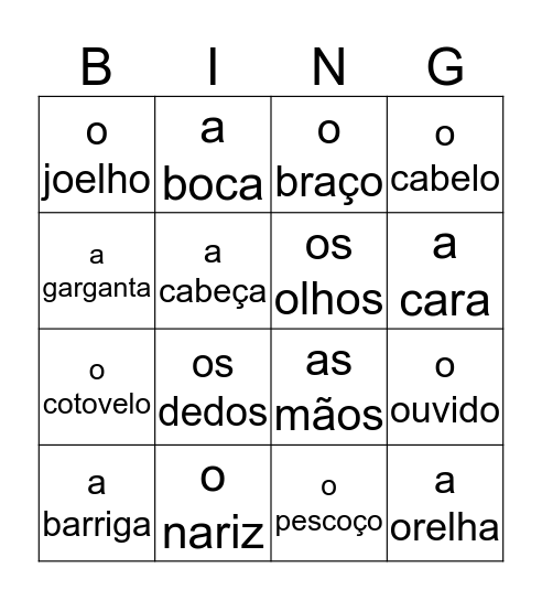 O CORPO HUMANO Bingo Card