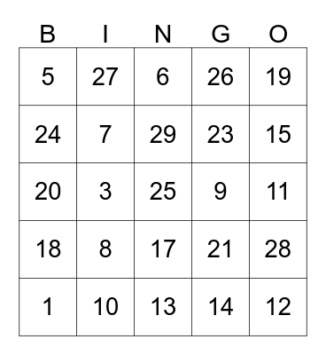 Reunion #1 Bingo Card