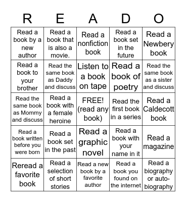 Summer Reading Bingo Card