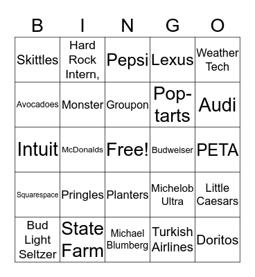 Super Bowl Bingo Card