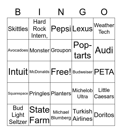 Super Bowl Bingo Card