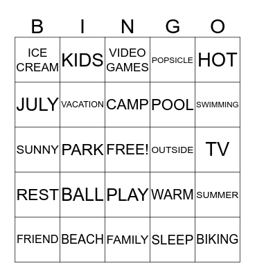 It's Summer Time! Bingo Card