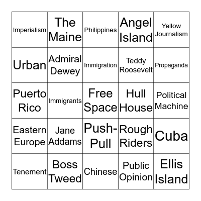 Progressive Era Bingo Card