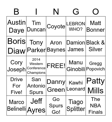 Spurs Bingo Card