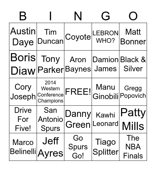 Spurs Bingo Card