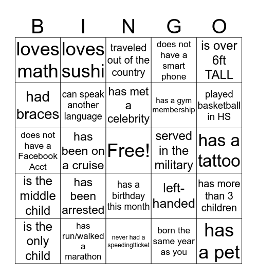 FIND SOMEONE IN THE GROUP WHO... Bingo Card