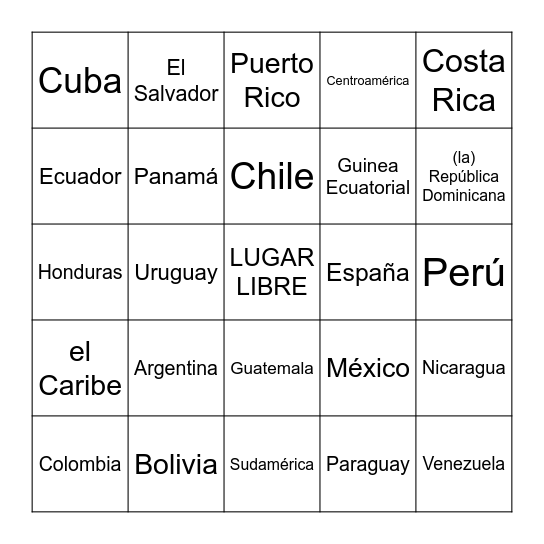 1.3 Los países hispanohablantes Bingo Card