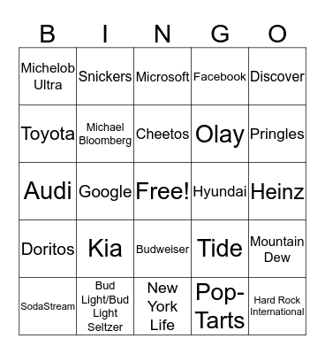 Super Bowl 2020 Bingo Card