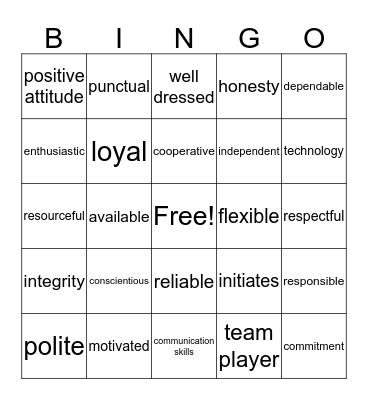 Employability Skills Bingo Card