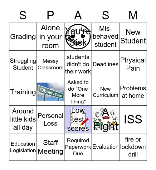 EDUCATOR STRESS Bingo Card