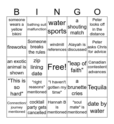 The Bachelor- Peter Bingo Card