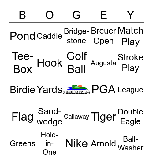 Zumbro Falls Golf Bingo Card