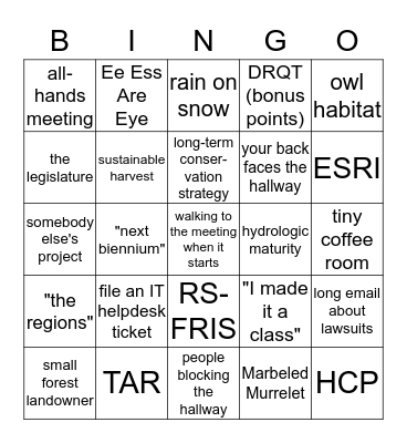 DNR Bingo Card