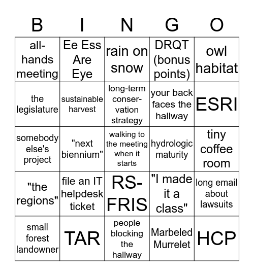 DNR Bingo Card