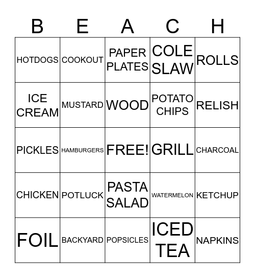 BARBEQUE  Bingo Card
