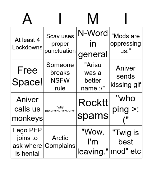 Koma Redesign Bingo Card