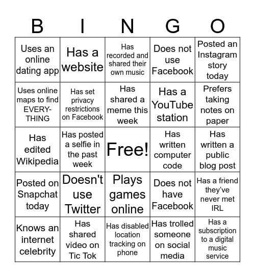 COMM 430 Bingo Card