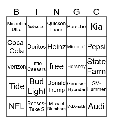 SUPERBOWL AD BINGO Card