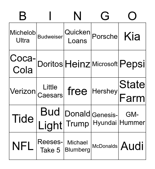 SUPERBOWL AD BINGO Card