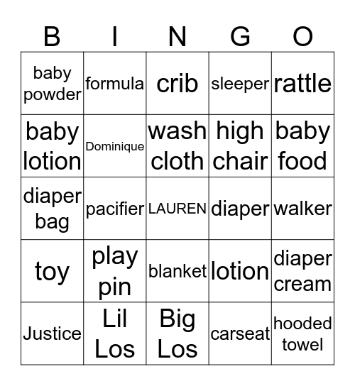 Welcome Baby Lauren Bingo Card