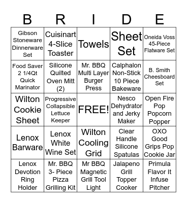 ASHLEY'S BRIDAL SHOWER Bingo Card