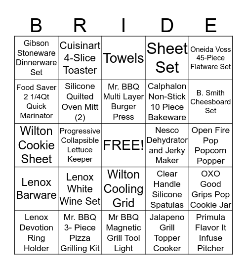 ASHLEY'S BRIDAL SHOWER Bingo Card