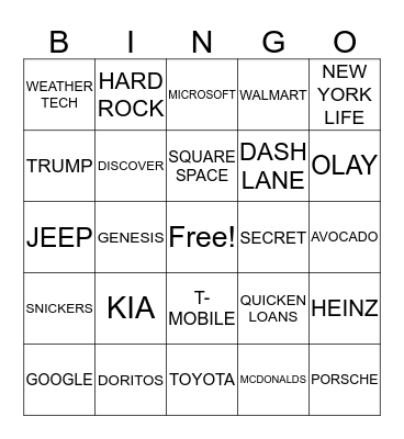 SUPERBOWL BINGO 2020 Bingo Card