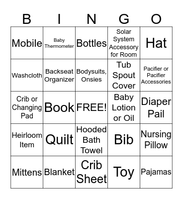 Baby Gift Bingo Card
