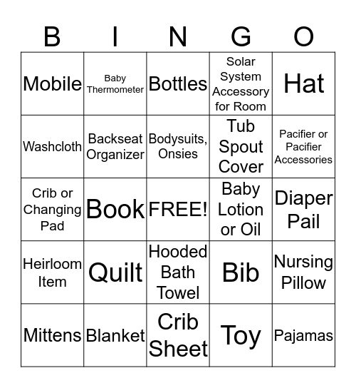 Baby Gift Bingo Card