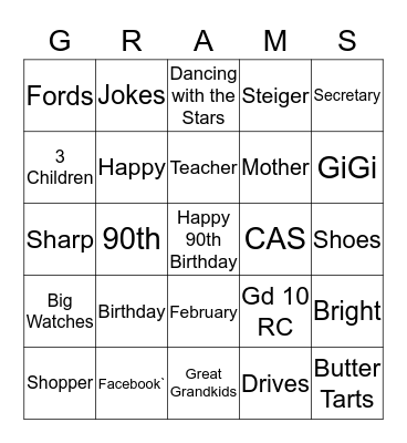 Happy 90th Birthday!!! Bingo Card