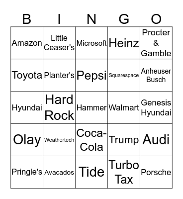 Superbowl Bingo Card